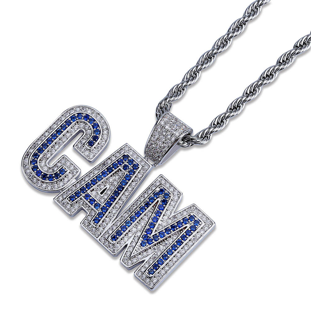18K Gold and White Gold Plated CZ Cubic Zirconia Initial CAM Pendant Chain Necklace Hip Hop Rapper Jewelry Gifts for Men & Women Wholesale