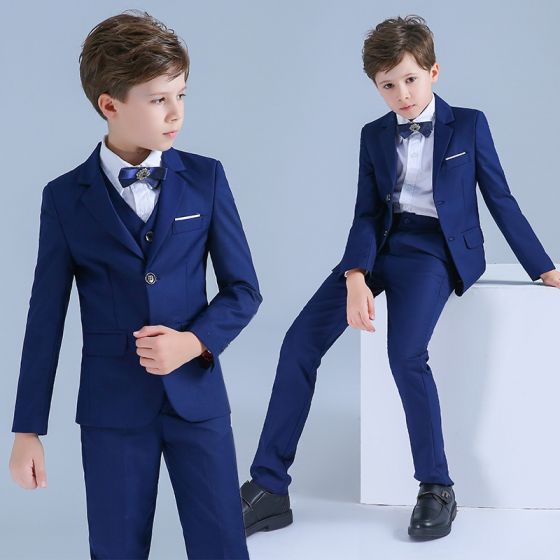 2020 Boys Tuxedos 3 Pieces Suits Blue High Quality Kids Clothes Children's Wedding Party Formal Wear