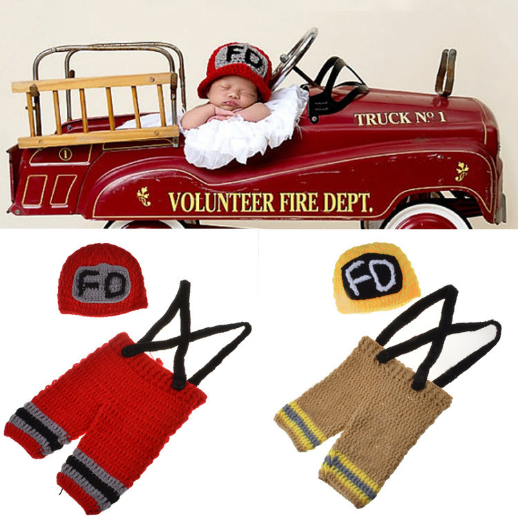 Handmade Crochet Baby Fireman Outfit Newborn Photo Props Knitted Baby Costume Christmas Outfit Baby shower Gift