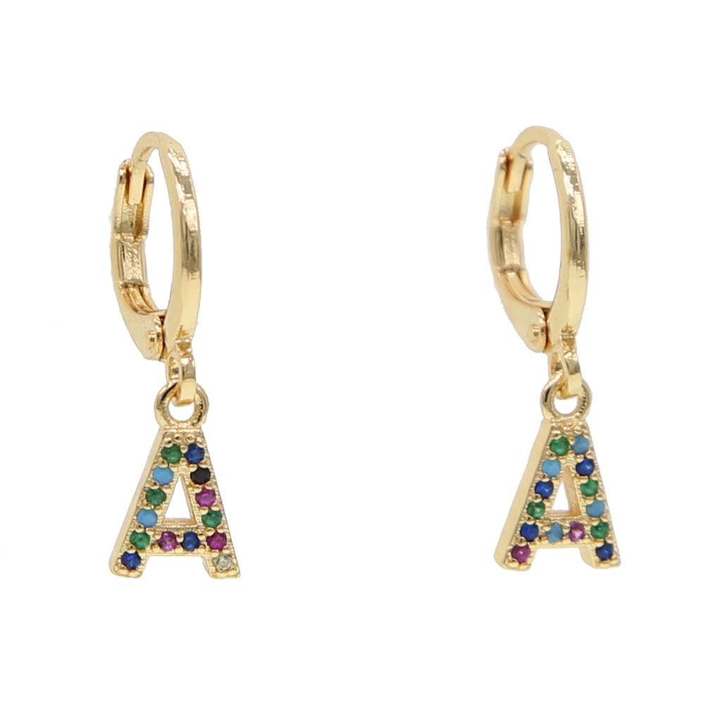 26 Initial dangle earring colorful cz paved Alphabet charms simple customize name letter jewelry