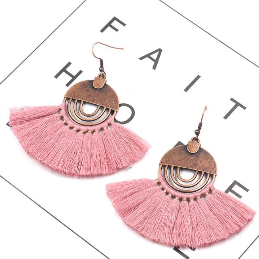 Ladies tassel earrings fan shaped girl bohemian pendant vintage tassel
