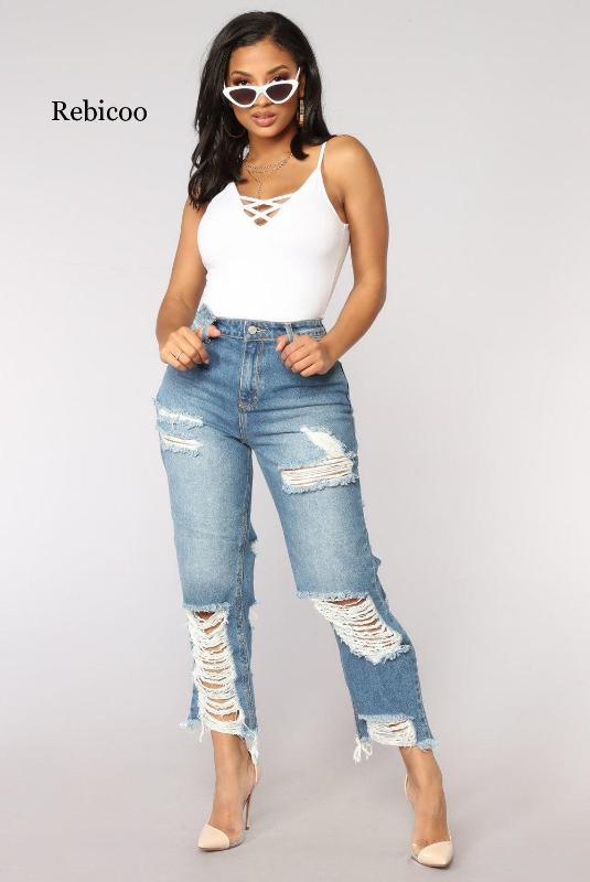 women Sexy ripped jeans Girls Jeans with high waist ladies mom denim pants femme boyfriend for feminino, Light blue
women Sexy ripped jeans Girls Jeans with high waist ladies mom denim pants femme boyfriend for feminino, Light blue