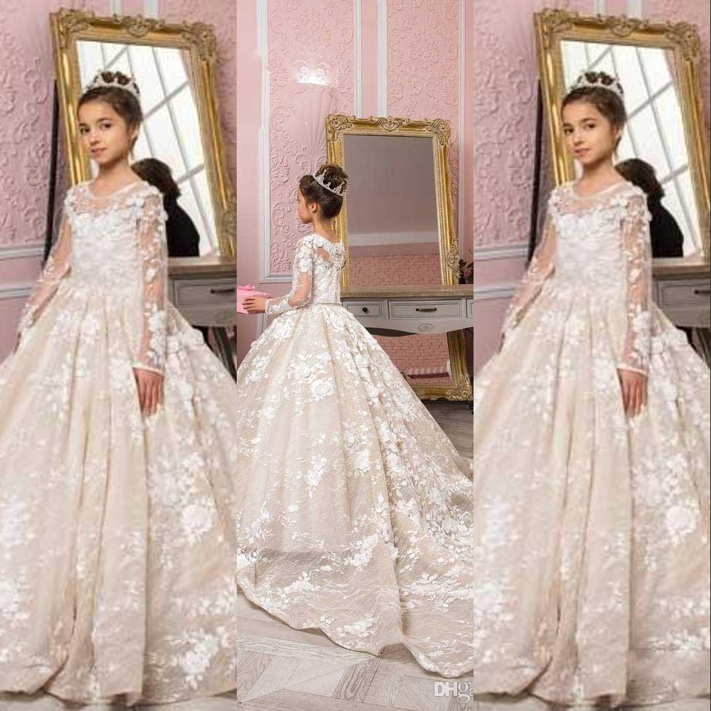 New Champagne Flower Girl Dresses For Weddings Jewel Neck Lace Appliques Flowers Long Train Little Kids Baby Gowns First Communion Dresses, Lanvender
New Champagne Flower Girl Dresses For Weddings Jewel Neck Lace Appliques Flowers Long Train Little Kids Baby Gowns First Communion Dresses, Lanvender