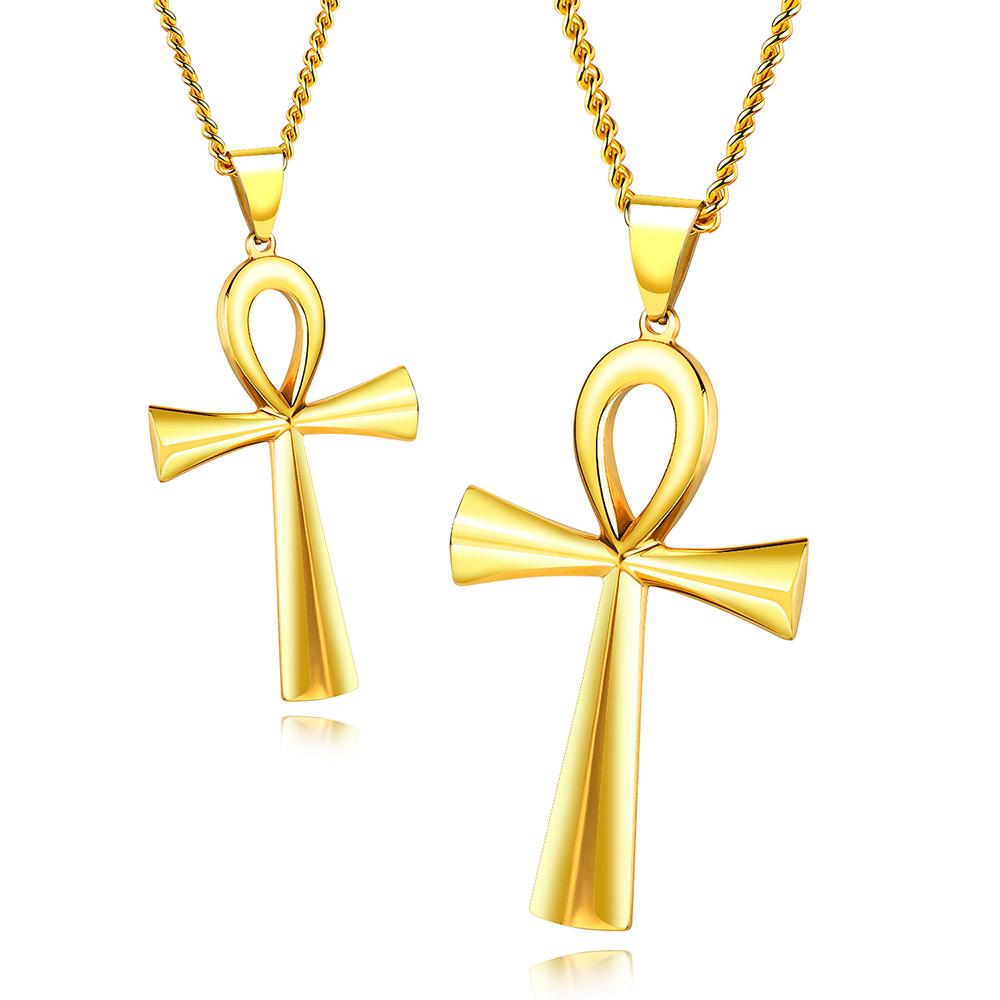 Simple Ancient Egypt Cross Pendants Necklace Jewelry High Polished Stainless Steel Necklace Religious Jewelry Men Women Couple Pendants