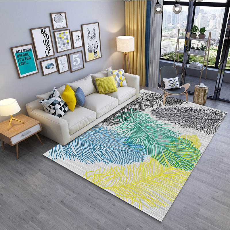 Simple modern feather living room rugs bedroom carpet children's bedside model window mat floor 3d mat rainbow rug