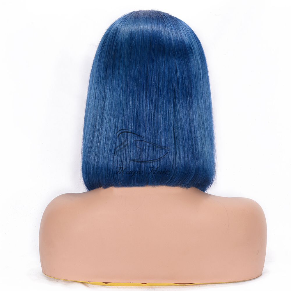 Full Lace Human Hair Wigs For Women Natural Black Blue color Remy Hair Silky Straight Short Bob Lace Front human hair Wigs