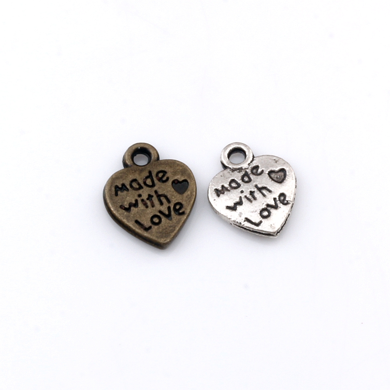 200Pcs/lot Antique Silver /Bronze Made With Love Heart Charm Pendants For Jewelry Making, Earrings, Necklace And Bracelet A-528, Bronze;silver
200Pcs/lot Antique Silver /Bronze Made With Love Heart Charm Pendants For Jewelry Making, Earrings, Necklace And Bracelet A-528, Bronze;silver