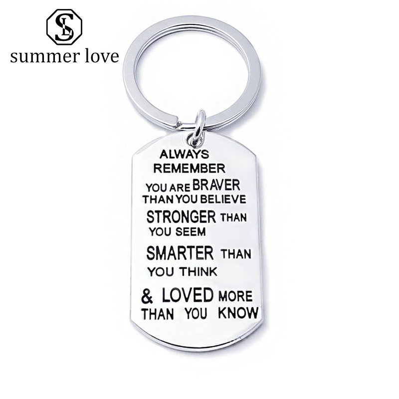 stainless steel key chain ring engraved inspirational word you are braver stronger smarter than you think pendant family friend jewelry
stainless steel key chain ring engraved inspirational word you are braver stronger smarter than you think pendant family friend jewelry