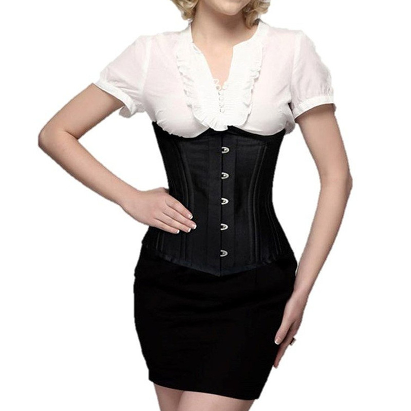 26 Steel Boned Plus Size Padded Waist Trainer Body Shaper Satin Underbust Corset Women Slim Modeling Strap Belly Slimming Sheath Belt Black