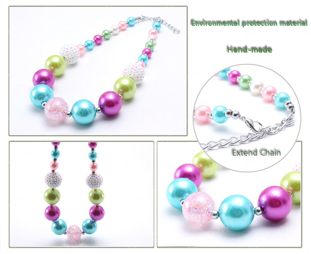 Kids Girls Beads Necklace Fashion Colorful Chunky Bubblegum Necklace For Baby Child Choker Necklace Charm Chunky Jewelry