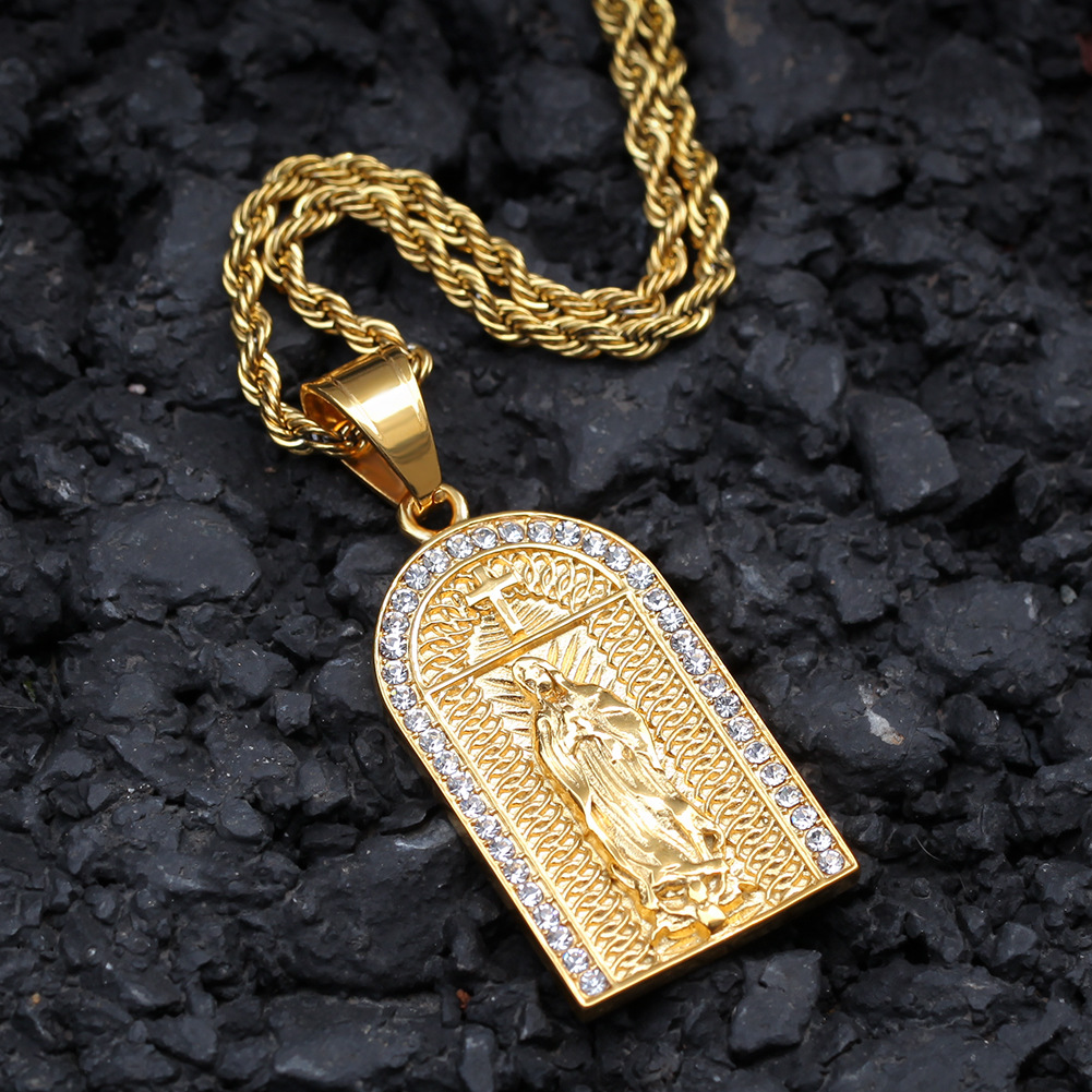 personalized Gold Hip Hop Bling Diamond Church Cross Virgin Mary Pendant Necklace Twist Chain for Men Women Bijoux Rapper Chains Jewelry