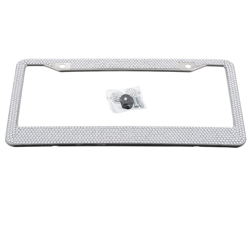 License Plate Frame License Tag Cover Holder Stainless Steel Auto Car Styling Glitter Crystal Rhinestone Truck Vehicle 31cmx16cm