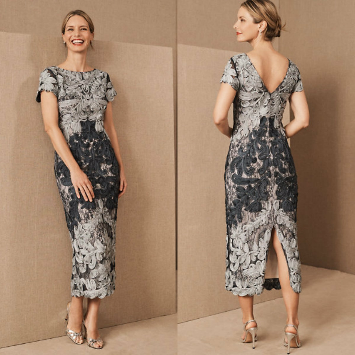 Elegant Mother Of The Bride Dresses Appliqued Short Sleeves Tea Length Wedding Guest Gowns Custom Made Mother Dress Plus Size