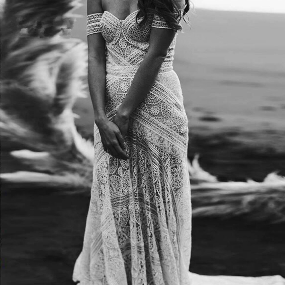 Sexy Boho Beach Ivory Lace Mermaid Wedding Dress 2019 Sweetheart Long White Bridal Dress Hawaiian Bride Gown Summer vestido de