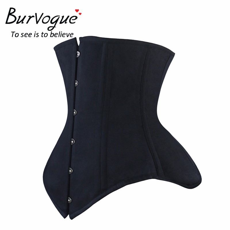 Burvogue Underbust Corset Bustier Steampunk Steel Boned Slim Waist Control Corset For Women Waist Trainer Corselet Plus Size Y19070201