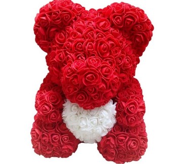 Lovely Big Red Rose Flower Bear Rose With Heart Ornaments Gifts for Valentines's Day Women Wife Gift 25cm 8 colors