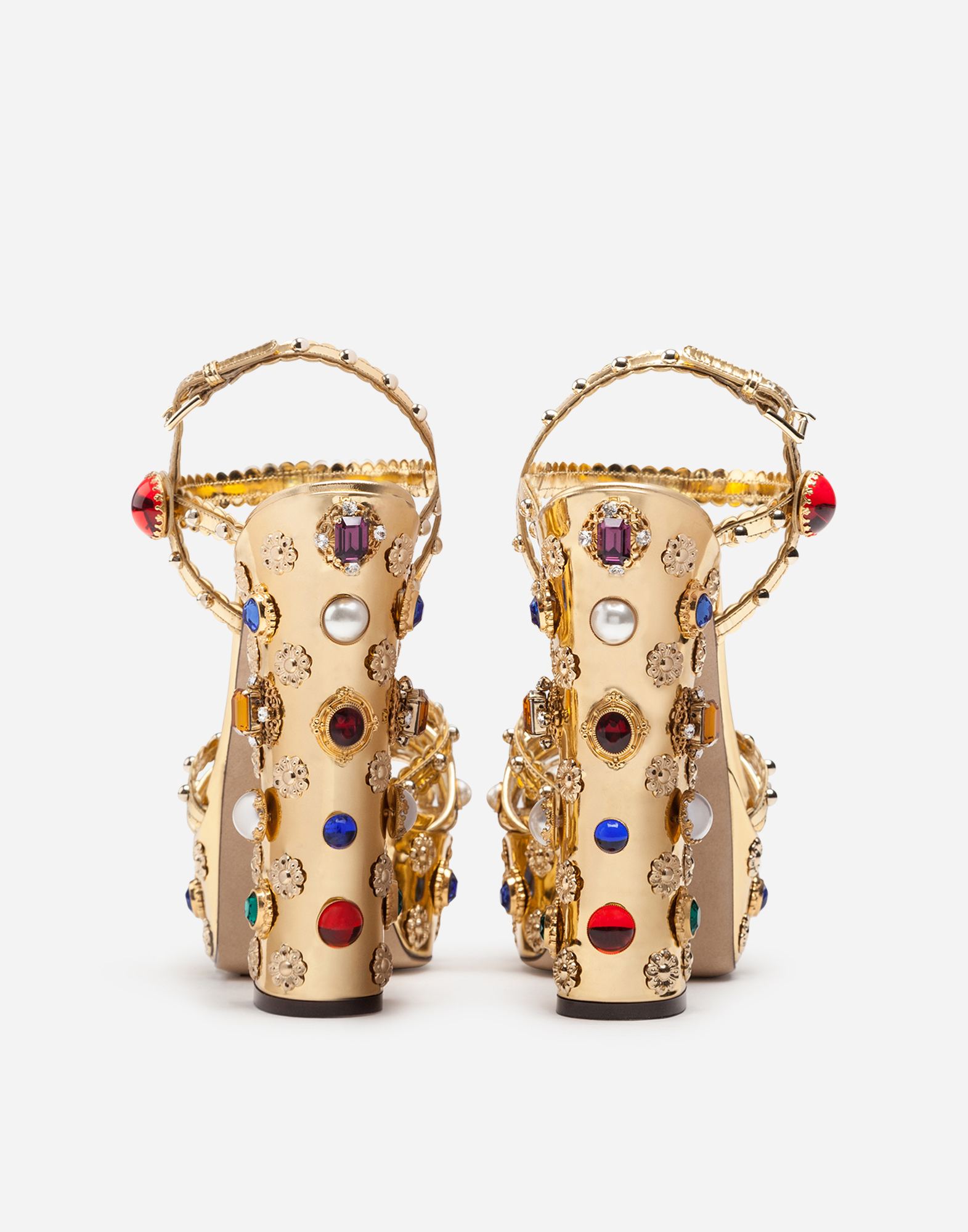 Hot Sale-Summer Women Platform Gladiator Party Sandals Gold Bohemia Floral Printing Chunky Heel Shoes Beading Sandalias High Pumps Ladies