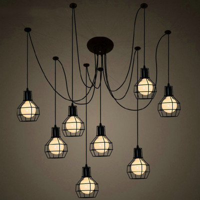 Vintage Nordic Loft Edison Bulb Chandelier Pendant Lamps Retro Ceiling Spider Lamp Antique Adjustable E27 Art Light Fixture