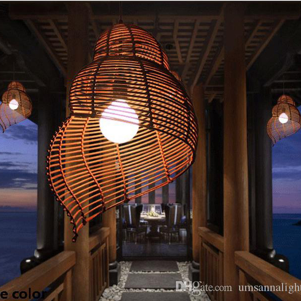 Southeast Asian Bamboo Pendant Lights Fixture Pastoral Rattan Escargot Pendant Lamps Hotel Restaurant Dining Room Cafes Pub Bar Hanging Lamp