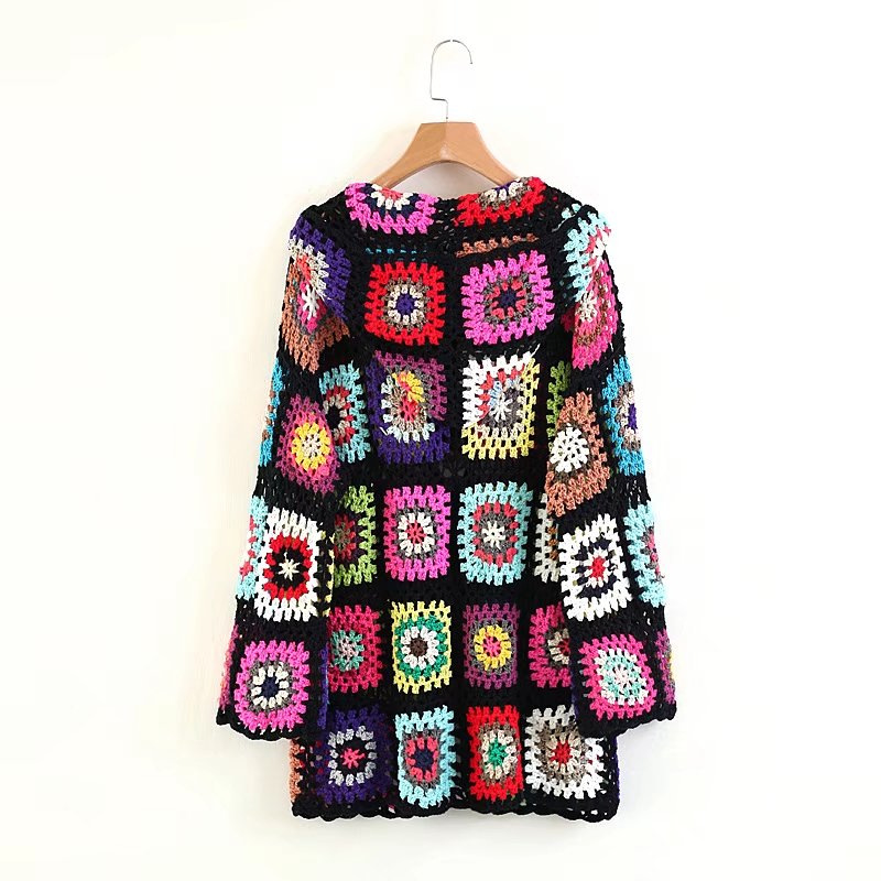 2020 Spring New Women Cardigans Colorful Knitted Flower Hooded Women Poncho Open Stitch Long Cardigans
