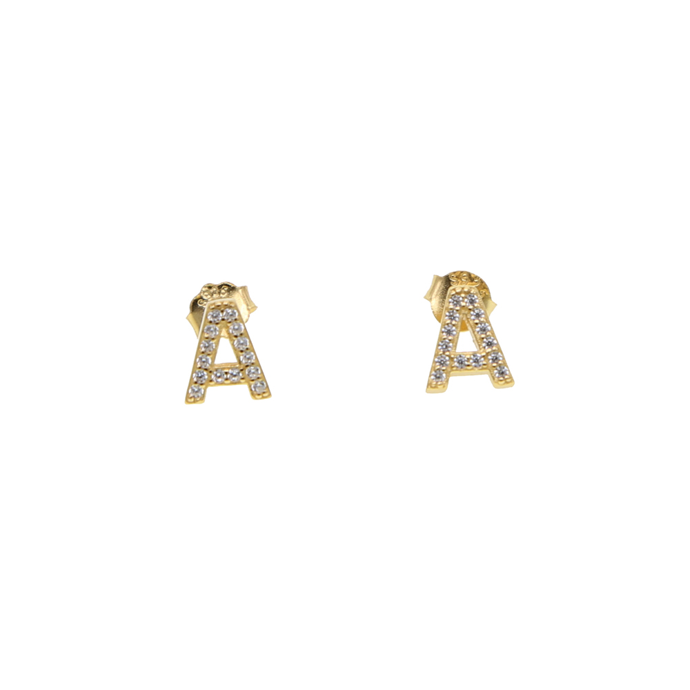 925 sterling silver cz paved mini small letter Initial earring Customize name letter personized stud