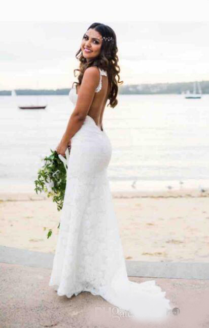 2020 Lace Wedding Dresses Country Style Count Train Deep V Neck Backless Wedding Dress Hoho Cheap Handmade Mermaid Bridal Gowns Simple Wear