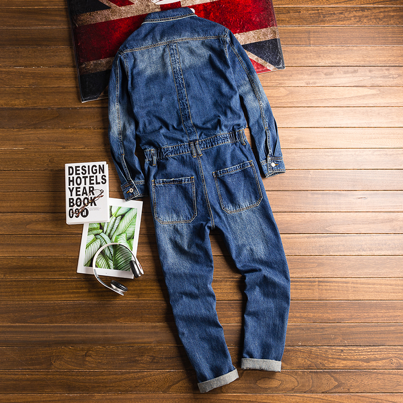 Japanese Retro Denim Jumpsuit Men's Casual Bibs Multi-pocket Small Leg Jumpsuit Fashion Denim Suits Male Overalls