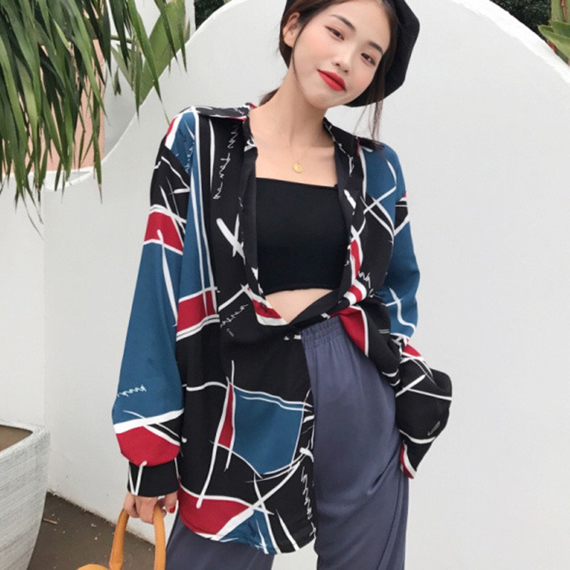 Chiffon Elegant Shirt Women Blouses Shirt 2019 Autumn Turn-Down Collar Geometric Print Long Sleeve Blusas Feminina Tops