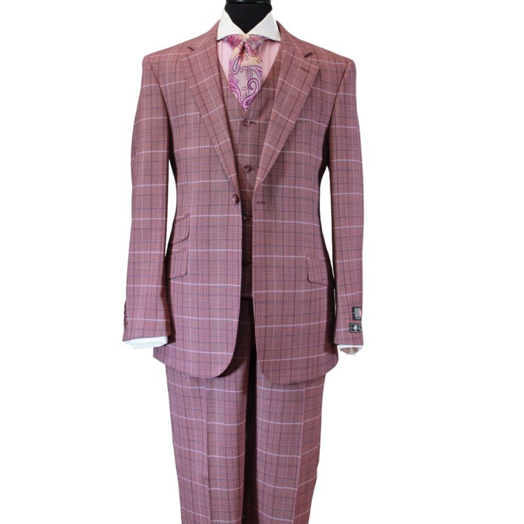 New Arrival Wedding Tuxedos Pink Check Slim Fit Men's Suits Formal British Plaid Groom Tuxedos Custom Made Jacket Pants Vest