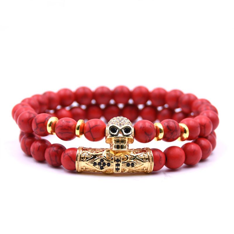 Micro-inlaid zircon skull bracelet set (2) couple 2018 summer perfect fashion birthday bracelet gift