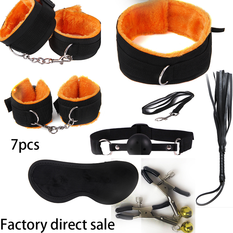 7 Pcs/Set Nylon Tying Erotic Toys For Adults Sex for Hands + Nipple Clamps + Whip + Mouth gag+ Sex mask +Bdsm Bondage Set C18122501 - view 5