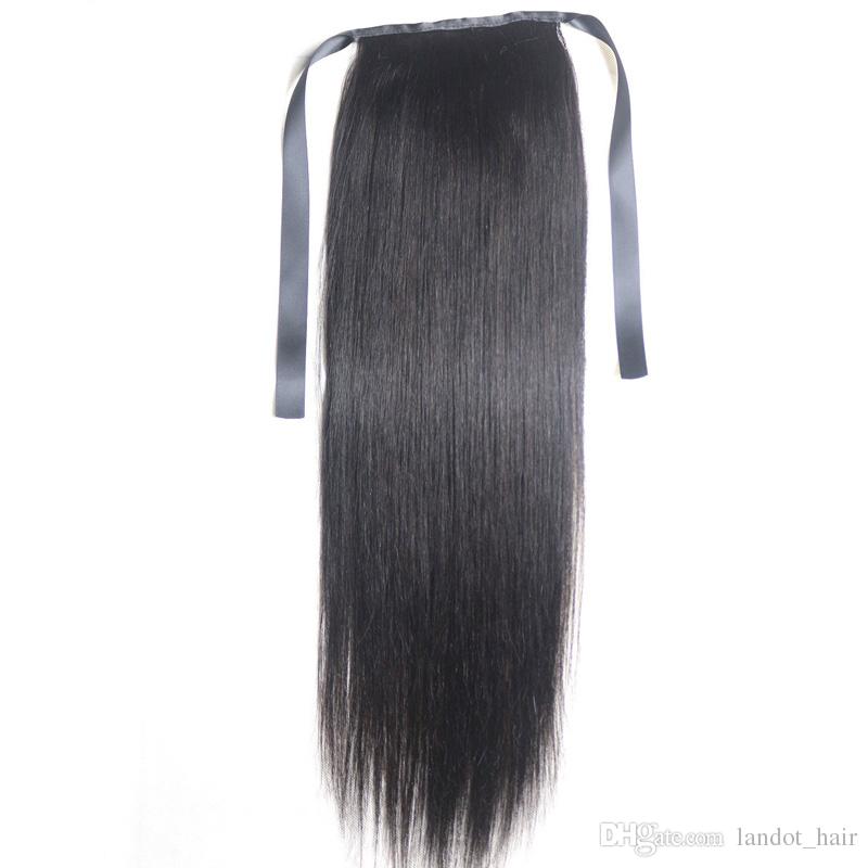 New arrival long high sleek silky straight pony tail hair piece,Clip in Ribbob wraps human hair horsetail natural black 1b