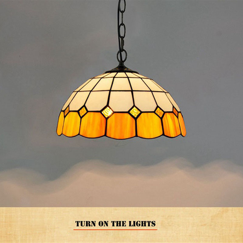 European simple Mediterranean creative glass lamp Tiffany stained glass retro restaurant bedroom bar orange chandelier TF069