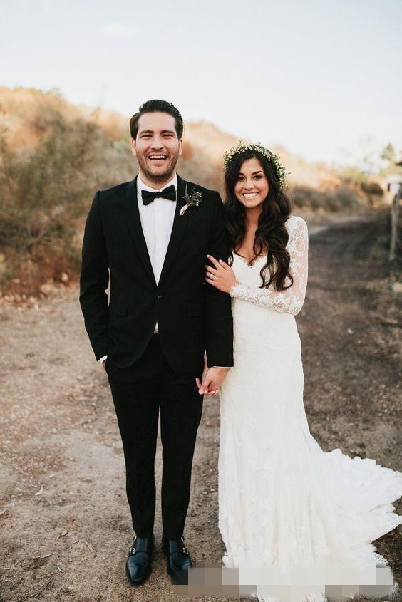 Country Lace Mermaid Dresses Long Sleeves V Neck Covered Buttons Back Custom Made Wedding Gowns Plus Size Vestido De Novia estido