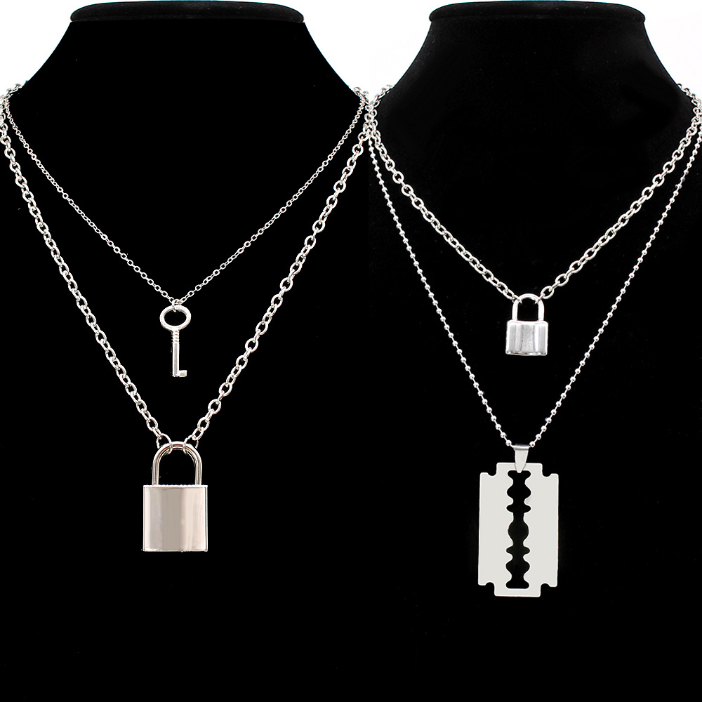 stainless steel Double layer key Lock necklace punk link chain pendant necklace hiphop women men fashion gothic jewelry, Silver
stainless steel Double layer key Lock necklace punk link chain pendant necklace hiphop women men fashion gothic jewelry, Silver