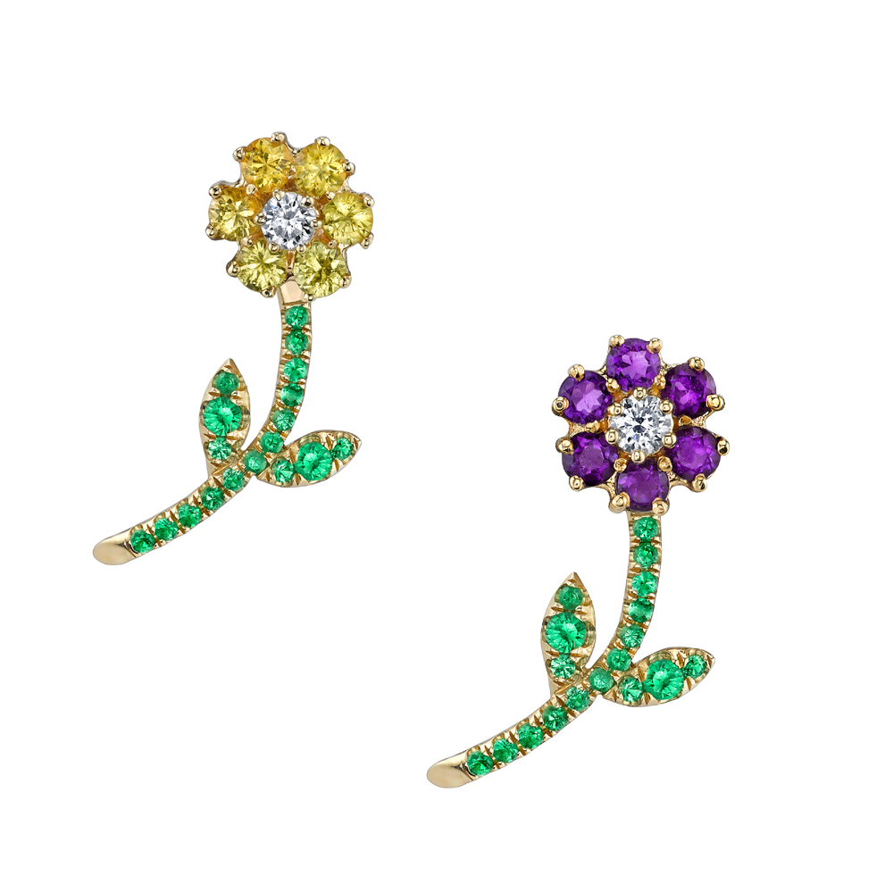2024 spring new arrived jewelry earring for girl women Bloom flower leaves green rainbow cz paved trendy jewelry