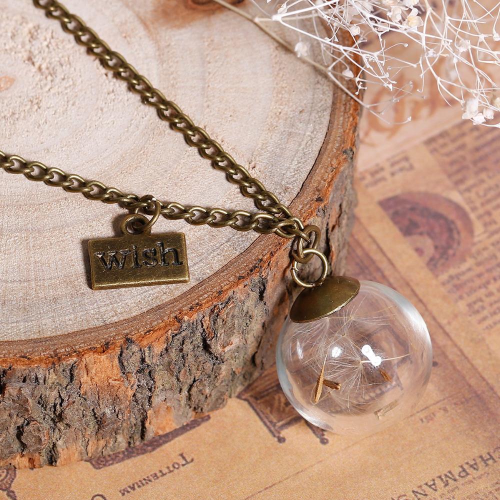 Wholesale-DoreenBeadsh bottle necklace Real Natural Dandelion Seeds Water Drop Bottle Botanical Pendant long Necklace a wish Woman