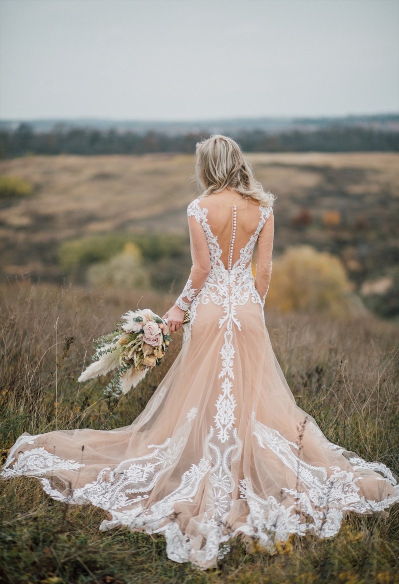 Beach New Garden Dresses Lace Long Sleeve Appliqued Bridal Gowns Boho Tulle A e Wedding Dress Robe De Mariee