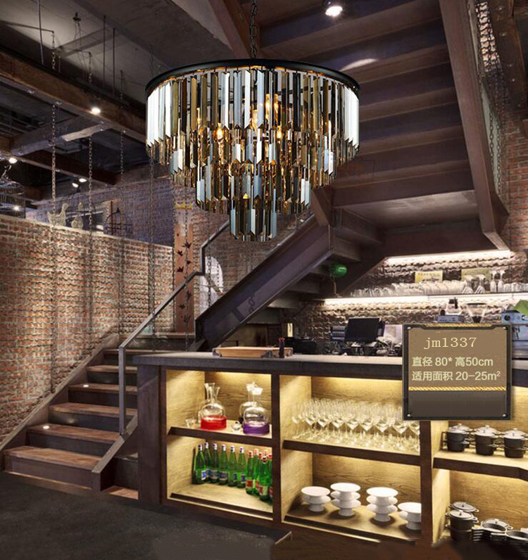 2021 Modern Crystal Pendant Lamps Chandelier Elegant K9 Smoky Gray Suspension Lamparas for Cafe Restaurant Hotel