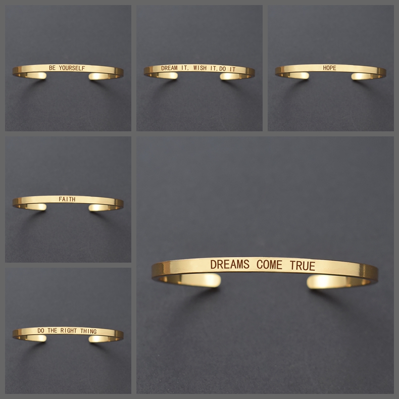 Charm Bracelets DREAMS COME TRUE Letters Engraved Bangle BE YOURSELF Metal Lettering Fashion HOPE FAITH Women Gifts
Charm Bracelets DREAMS COME TRUE Letters Engraved Bangle BE YOURSELF Metal Lettering Fashion HOPE FAITH Women Gifts