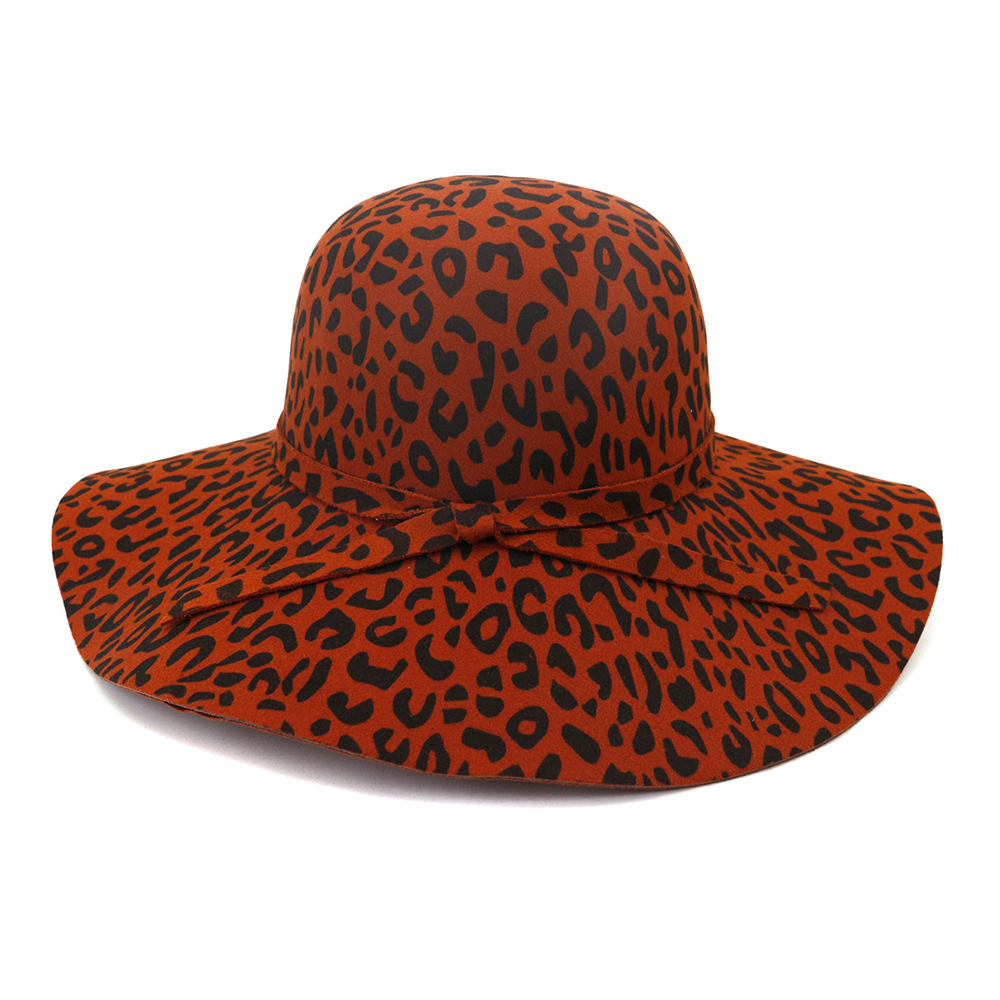 Large Brim Leopard Print Felt Dome Hat Wome Fedora Hats Fascinators Hat for Women Elegant Floppy Cap Sun Protection Chapeau