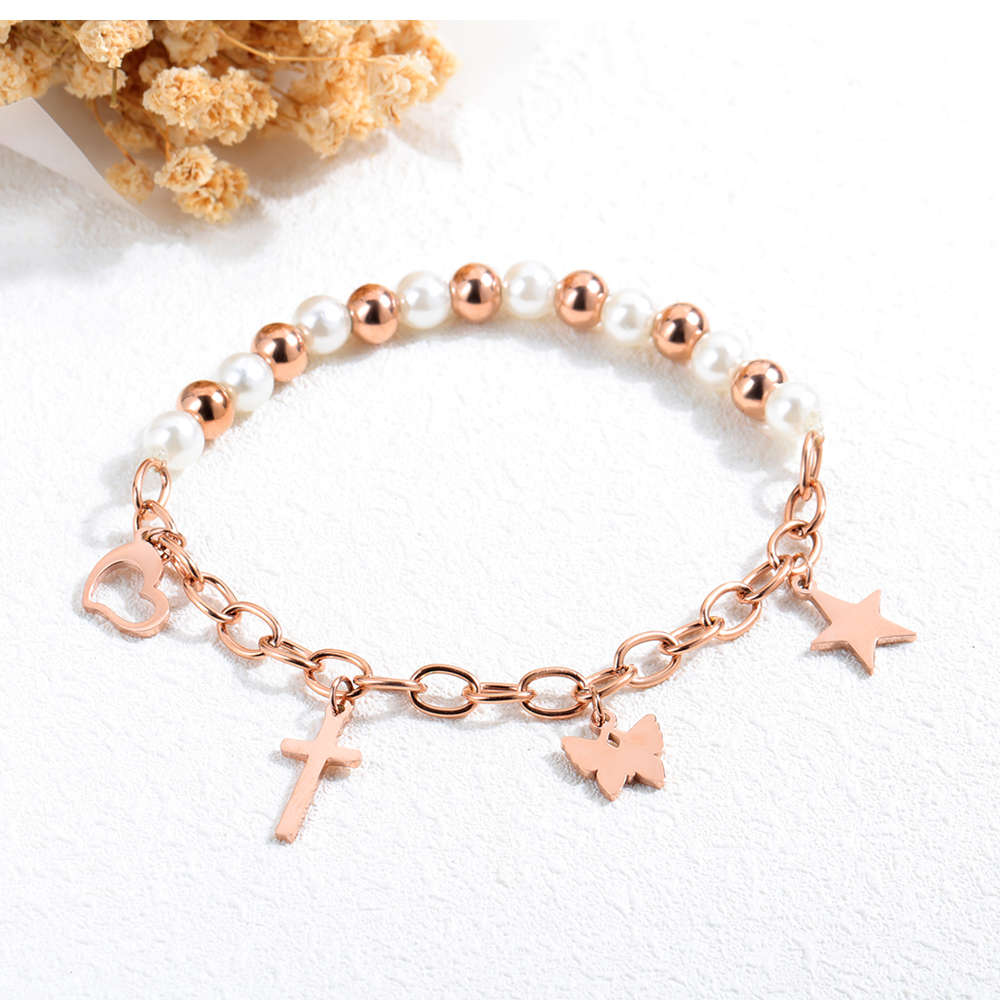 Charm Butterfly Star Cross Heart Shape chain Bracelets Stainless Steel Titanium Steel 14K Gold Plated Women Girl's Gift Jewelry