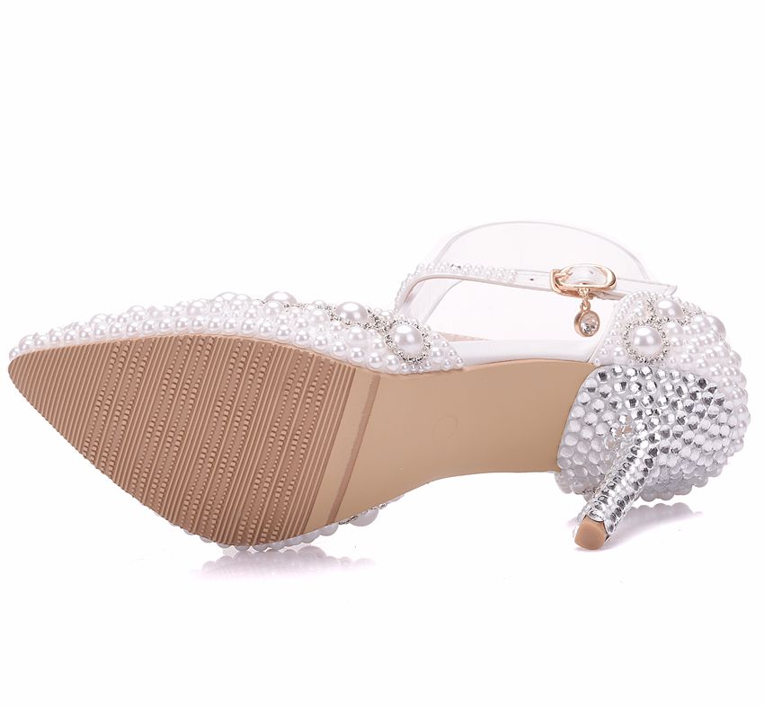 Fashion Pearls Designer Women Wedding Shoes Heels Crystal Bridal Shoes Size 4-10 Party 4 IN High Heels Shoes For Women White Ivory Real Photos