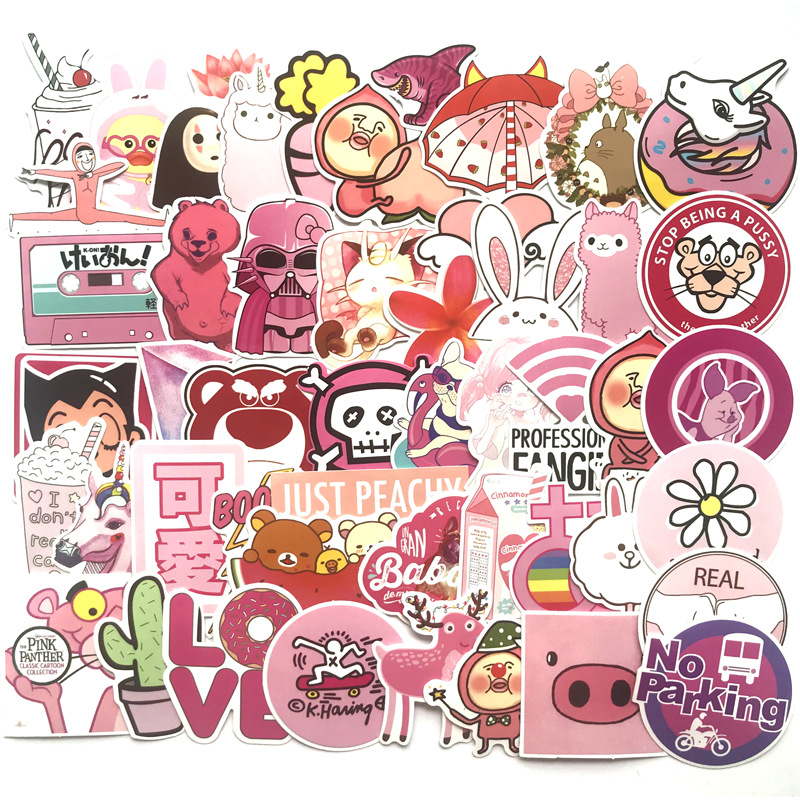 50pcs/lot Girl Cute Lovely Laptop Stickers Pink Decorative-Sticker For Phone Cars Guitar Skateboard Snowboard Bicycle Decals