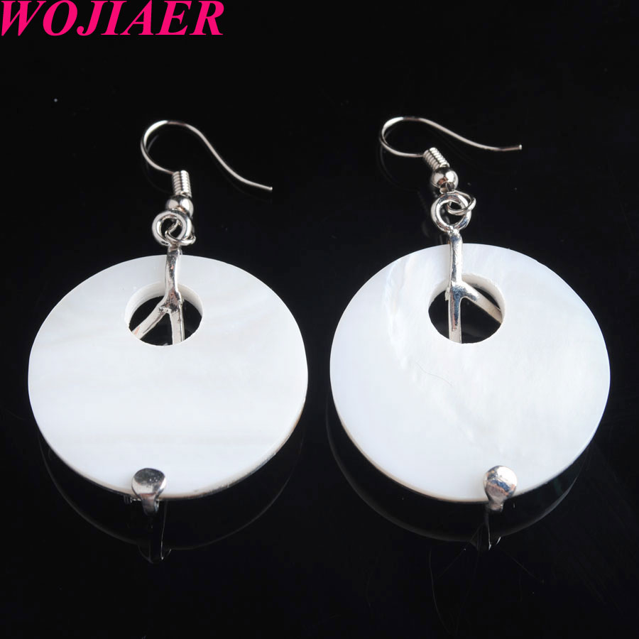 WOJIAER Fashion Hollow Women Dangle Earrings Natural Donut Mother of Pearl Abalone Shell Flower Crystal CZ Jewelry Earring BV909