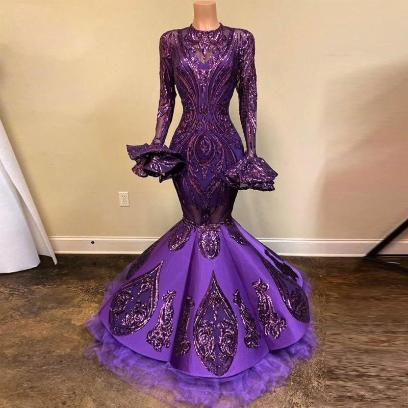 Purple Sequined Prom Dresses With Flare Full Sleeves Tier Bottom Satin Formal Mermaid Evening Gowns Sexy See Through Dresses Party Wear, Lavender
Purple Sequined Prom Dresses With Flare Full Sleeves Tier Bottom Satin Formal Mermaid Evening Gowns Sexy See Through Dresses Party Wear, Lavender