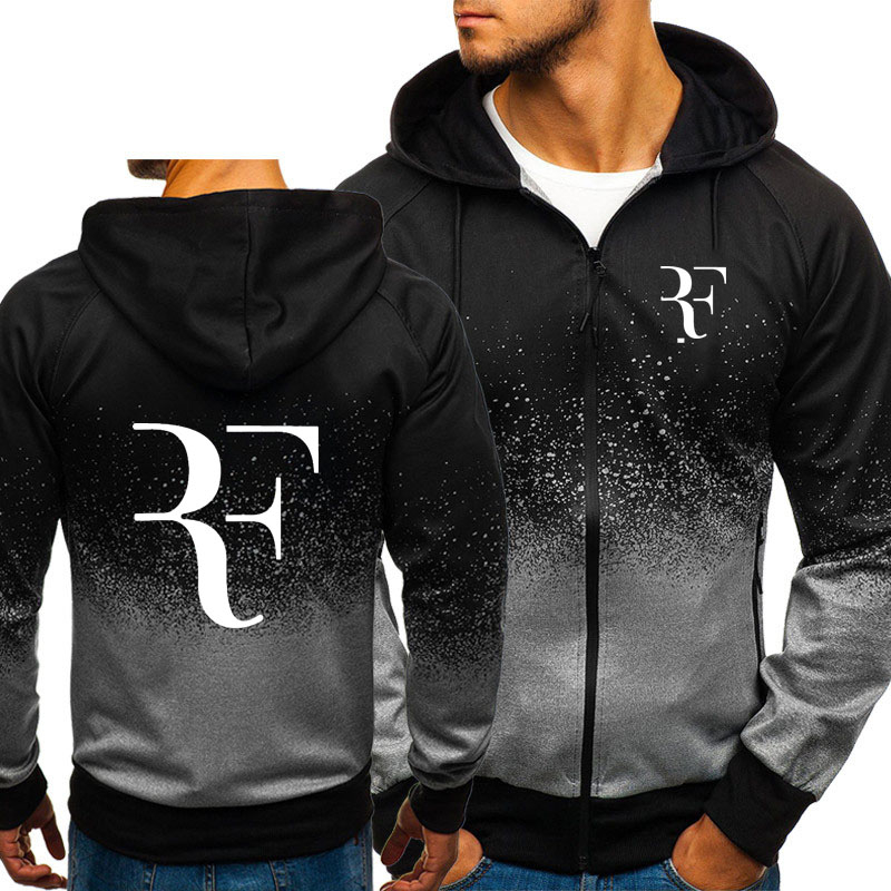 RF Roger Federer Print Sweatshirt Gradient Hoodies Men Spring Autumn Fleece Zipper Jacket Mens Hoodie Harajuku Male Clothing V191105