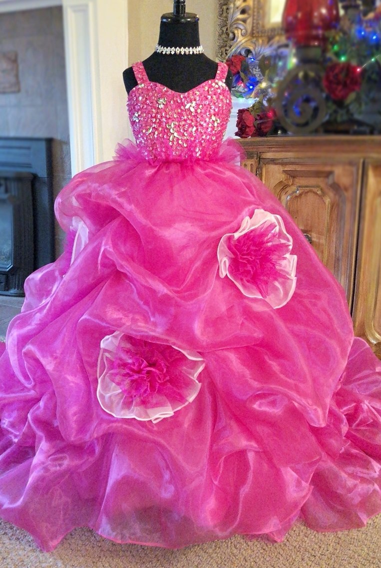 2019 Fuchsia Girls Pageant Dresses V Neck Lace Beaded Crystal Ruffles Tiered Skirts Flower Girls Dress Modest A Line Kids Party Gowns