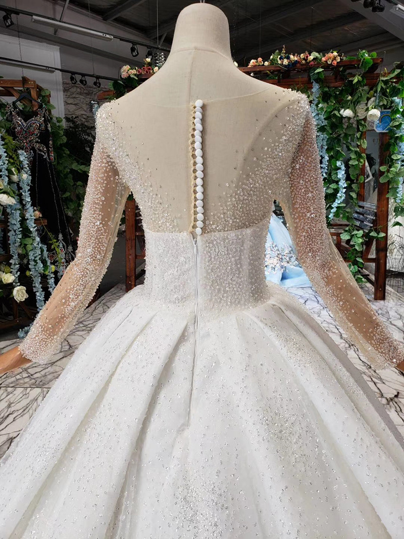 Luxury Design Ball Gown Weeding Dresses Sparkly Crystal Beading Long Sleeve Bridal Gowns Plus Size Sweep Train Real Picture Wedding Dress
