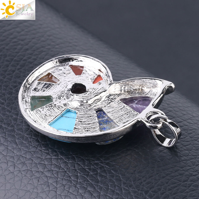 Conch Shape Seven Chakra Energy Natural Rhinestone Pendant Necklace Women'S Yoga Meditation Healing Crystal Jewelry